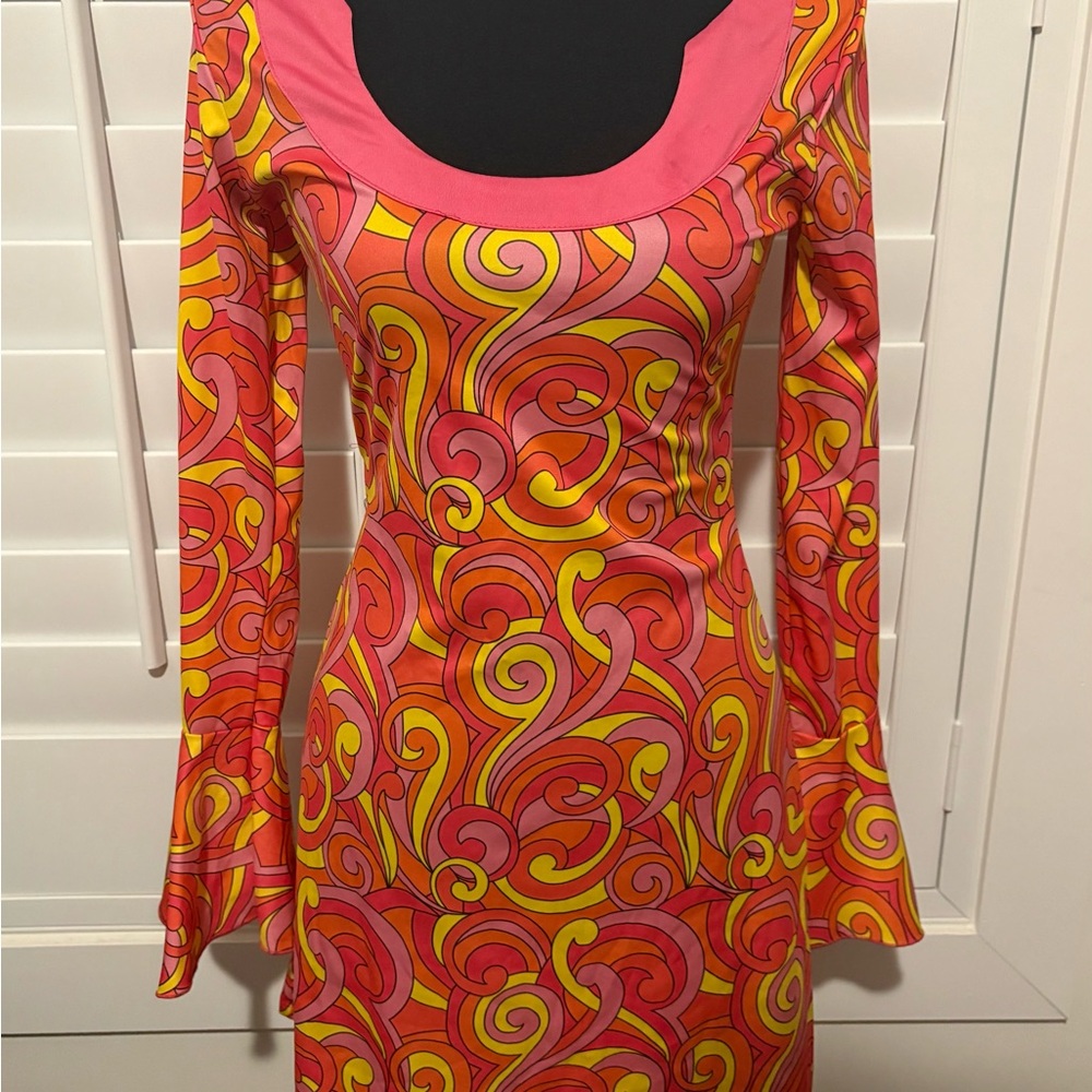 Vintage 70s inspired Dreamgirl Go-Go Swirled Mini Dress